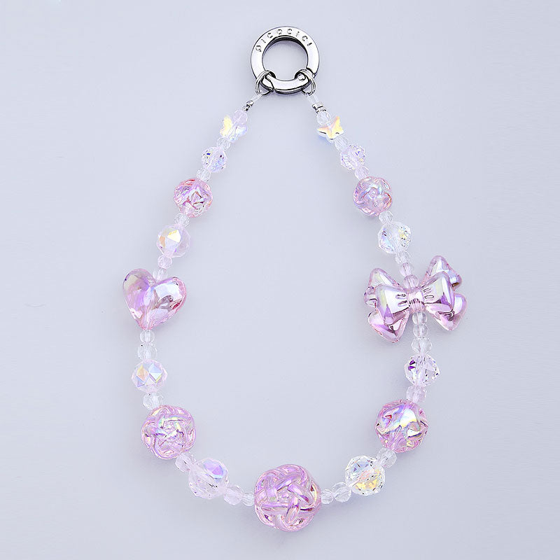PICOCICI Anti-drop Phone Strap Love Heart Bowknot Decor Crystal Clear Beads Wrist Band PICOCICI Anti-drop Phone Strap Love Heart Bowknot Decor Crystal Clear Beads Wrist Band